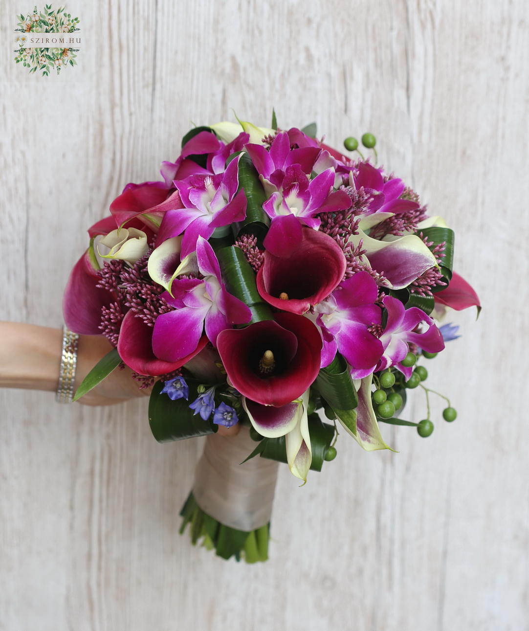 flower delivery Budapest - Bridal bouquet (calla, dendrobium, pink, cyclamen)