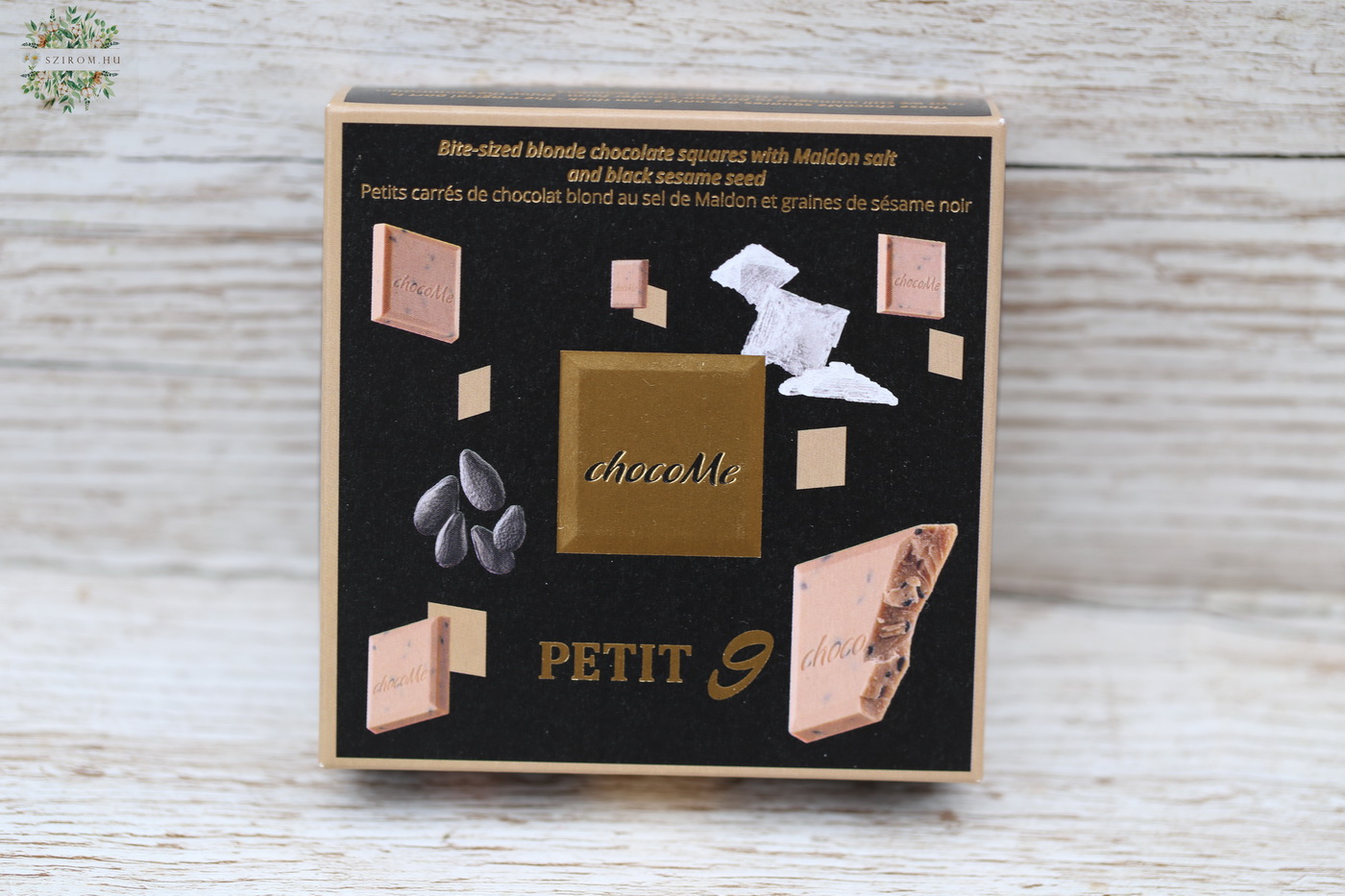 flower delivery Budapest - ChocoMe Petit9 white chocolate chips with salt and black sesame seeds 50g