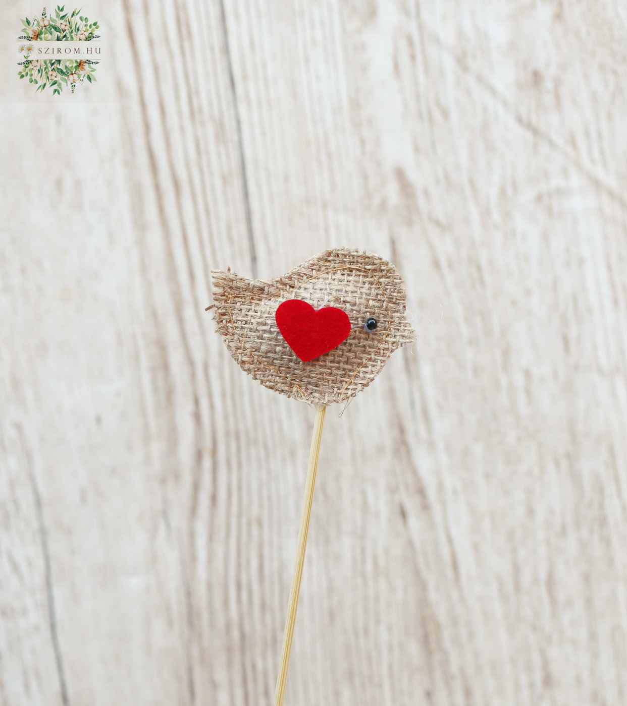 flower delivery Budapest - a textil bird on a stick with a heart