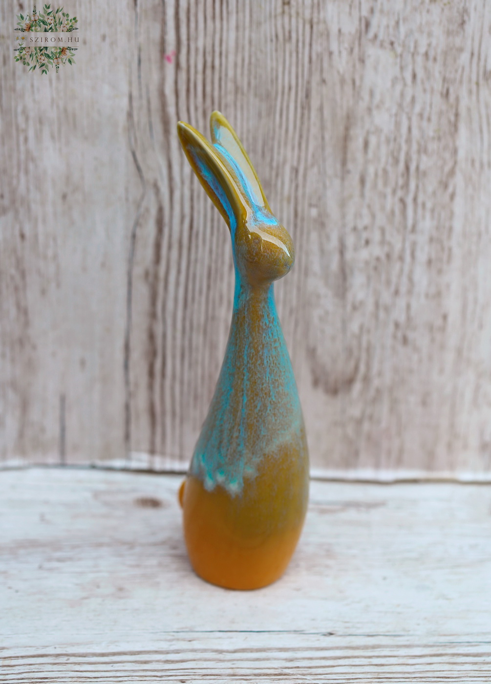 flower delivery Budapest - ceramic turquoise tall rabbit (23cm)