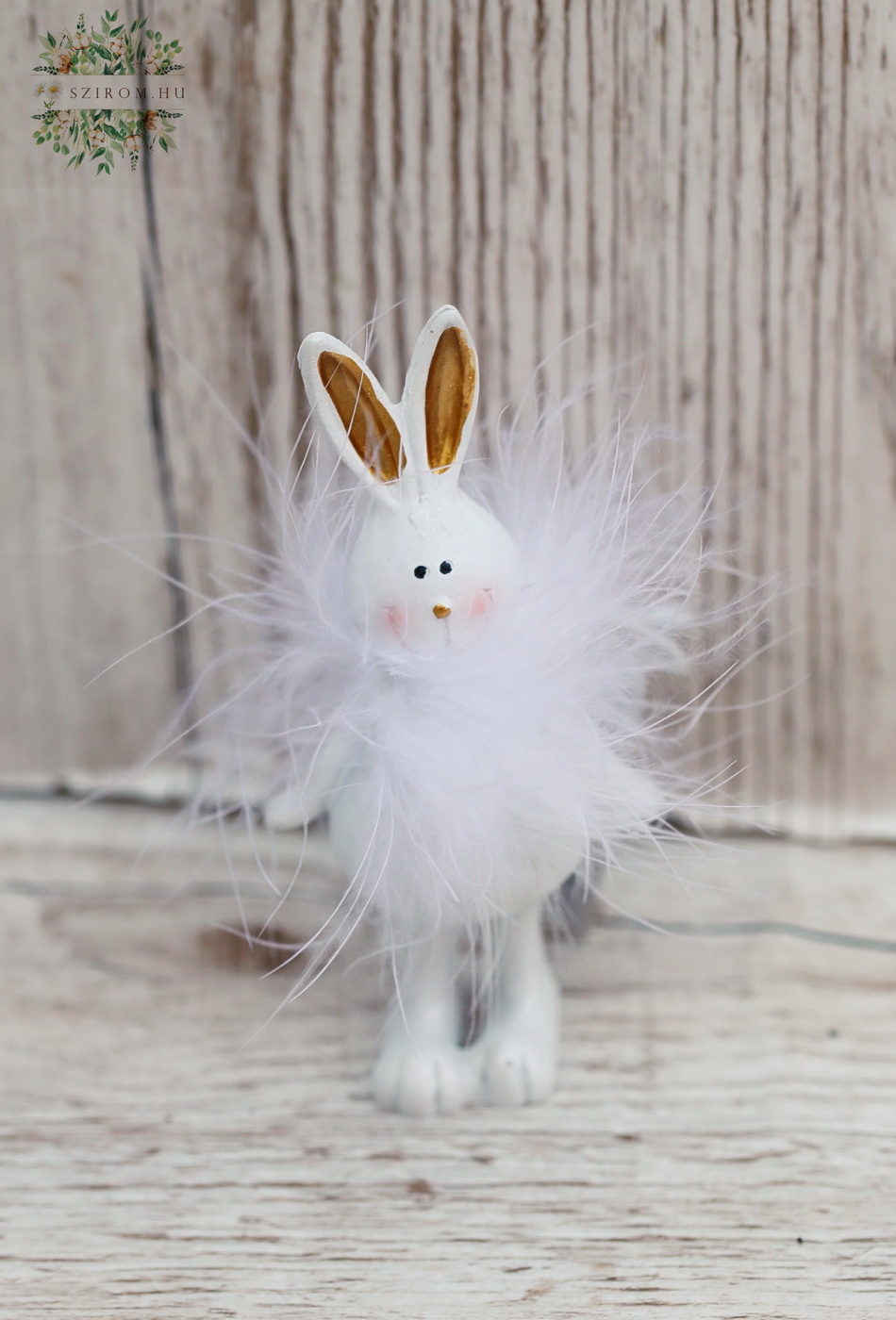 flower delivery Budapest - white bunny in feather dress (11cm)