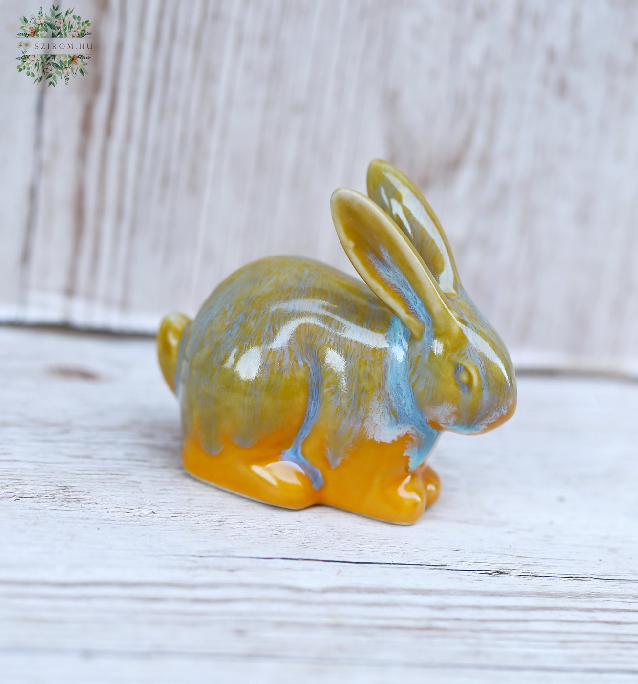 flower delivery Budapest - ceramic brown-torquise bunny (8cm)