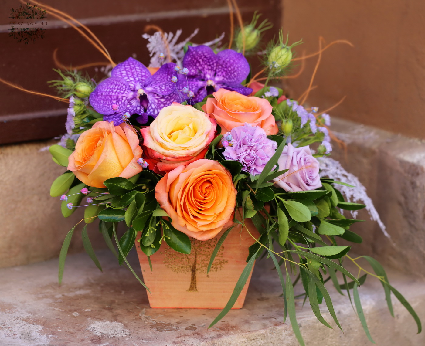 flower delivery Budapest - Romantic summer flower arrangement with roses, orchids