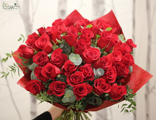 flower delivery Budapest - 40 red roses with eucalypt