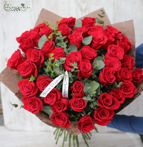 flower delivery Budapest - 40 red roses with greenery