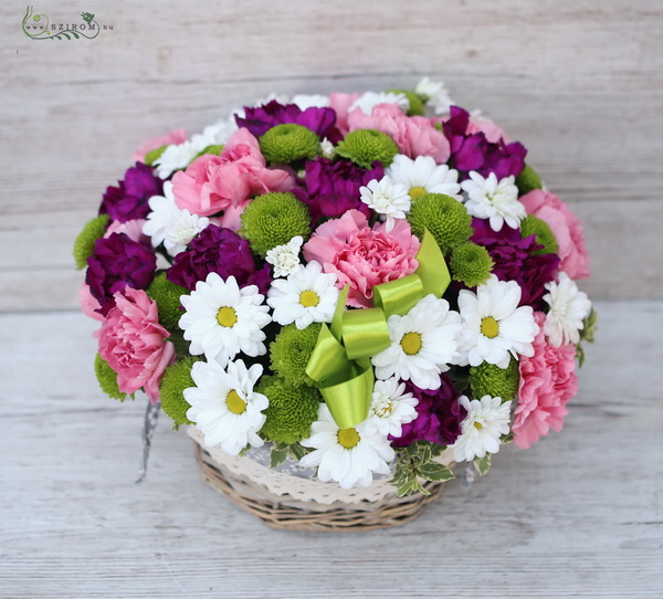 Blumenlieferung nach Budapest - Korb mit Chrysanthemen und Nelken (26 Stämme)