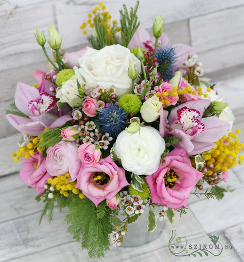 flower delivery Budapest - bouquet with orchids  in zink bucket (22 stems)