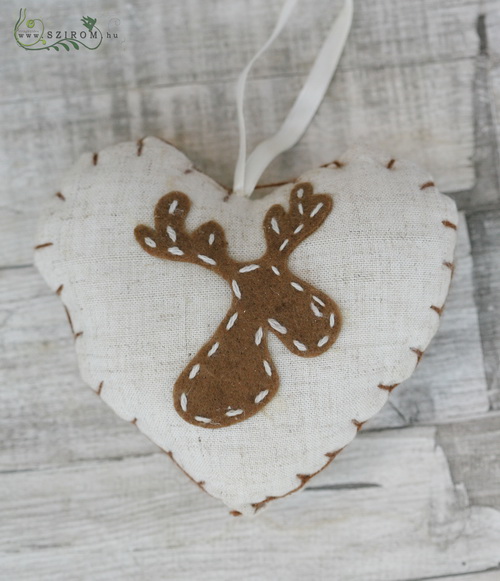 flower delivery Budapest - heart with deer christmass tree decoration (12 cm)