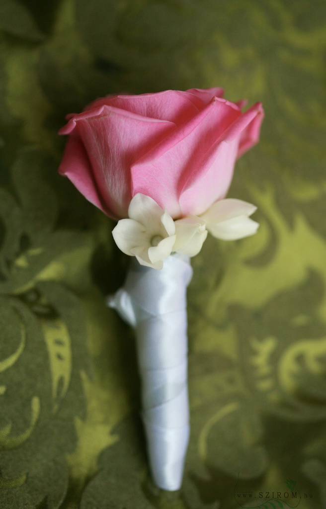 Virágküldés Budapest - Vőlegény kitűző rózsából stephanothissal (rózsaszín, fehér)