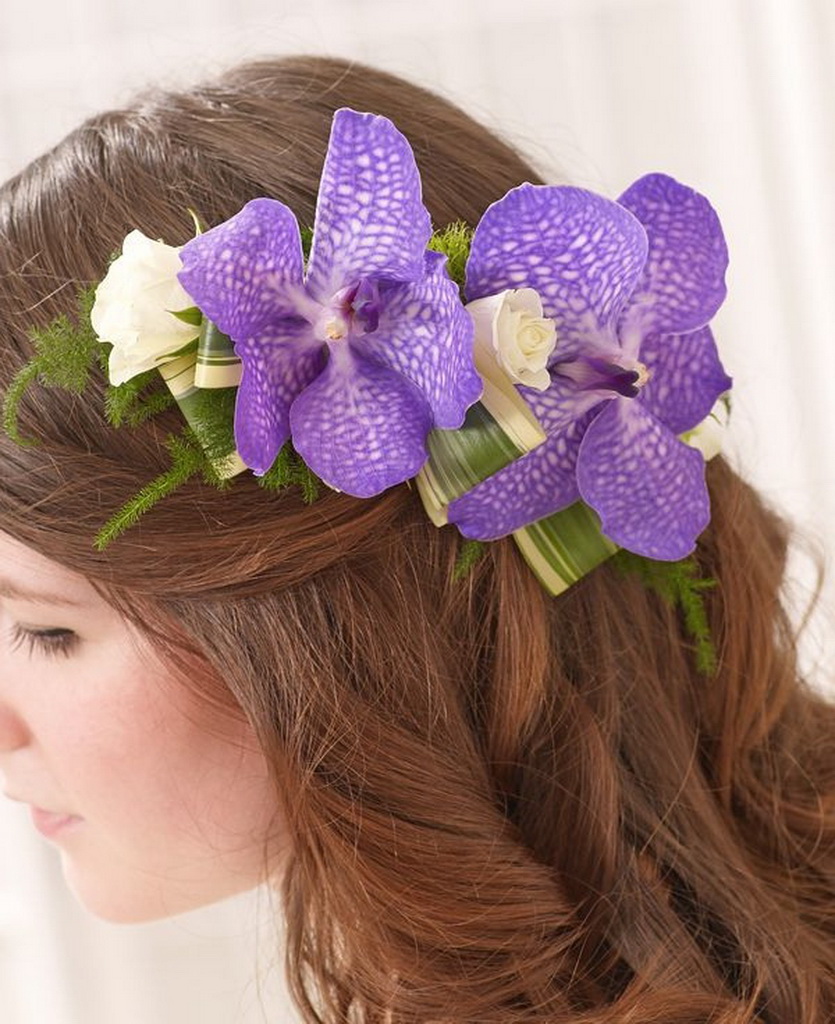 flower delivery Budapest - hair flowers, orchids (purple, white)