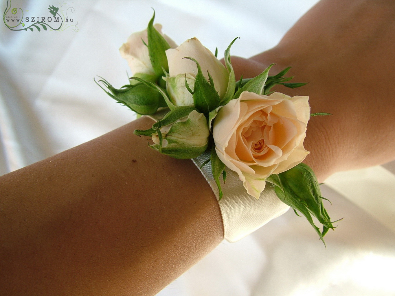 flower delivery Budapest - wrist corsage made of spray roses (peach)
