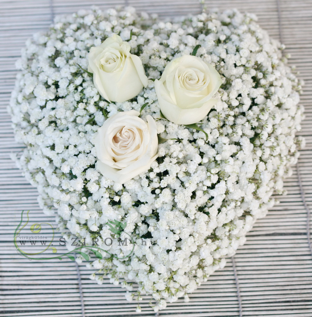 flower delivery Budapest - heart shaped small car flower arrangement made of gypsophila and roses (rose ,white)