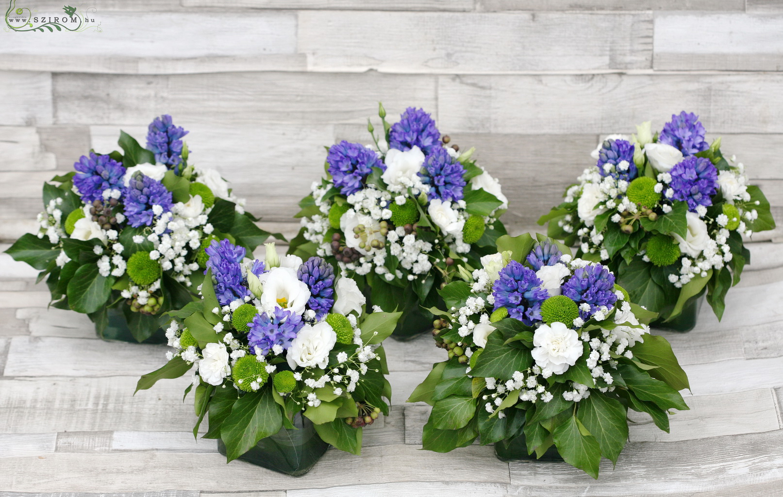 flower delivery Budapest - Centerpieces with blue hyacinths, 1pc, wedding