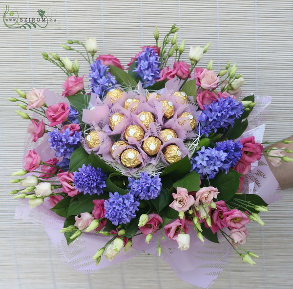 Blumenlieferung nach Budapest - Schokoladenstrauß, lila - rosa (20 Stiele)