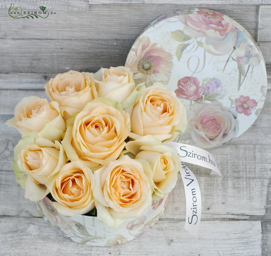 flower delivery Budapest - Peach roses in box (9 stems)