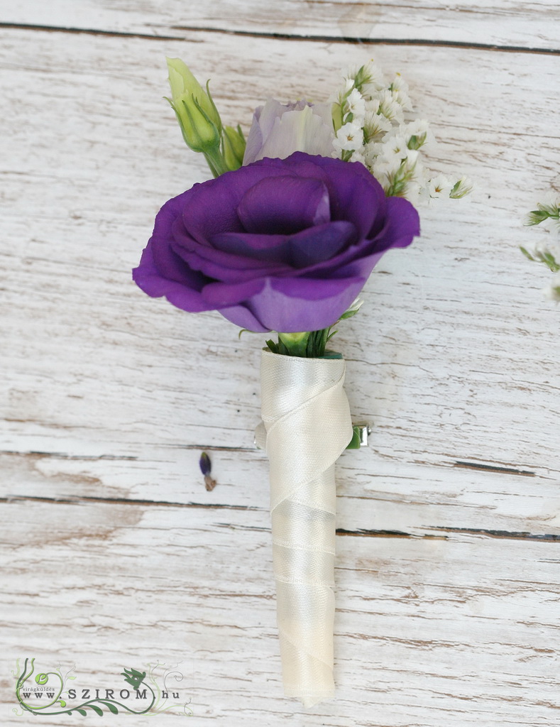 flower delivery Budapest - Boutonniere of lisianthus and statice (purple, white)