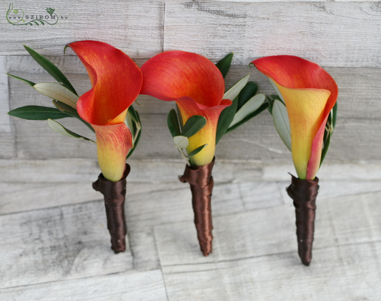 flower delivery Budapest - Boutonniere of calla (orange, brown)  1 pc