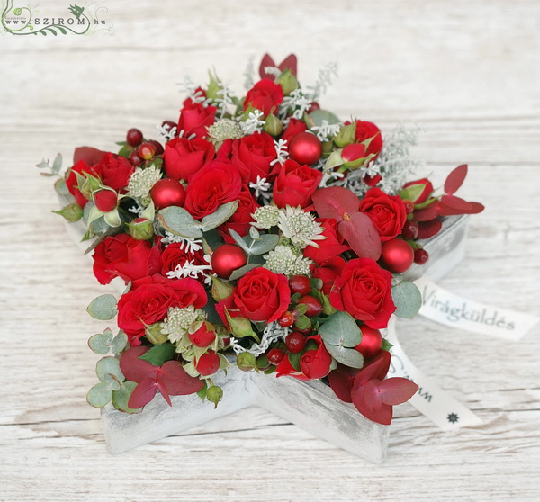 flower delivery Budapest - Winter star flowerplate with mini red roses and astrantia