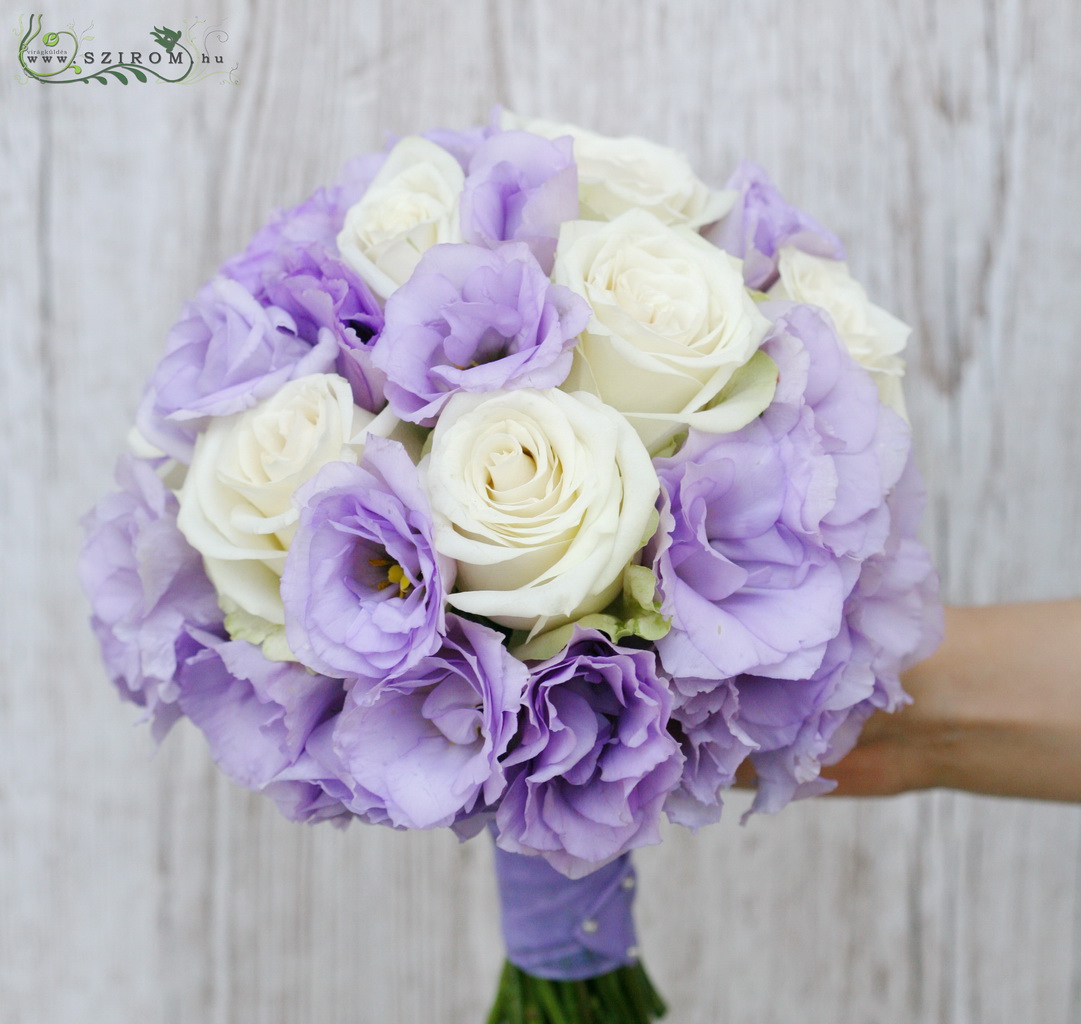 flower delivery Budapest - bridal bouquet (rose, lizianthus, purple, white)