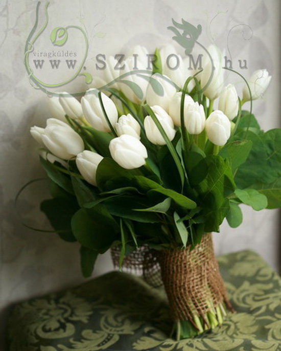 flower delivery Budapest - 20 white tulips, with greenery