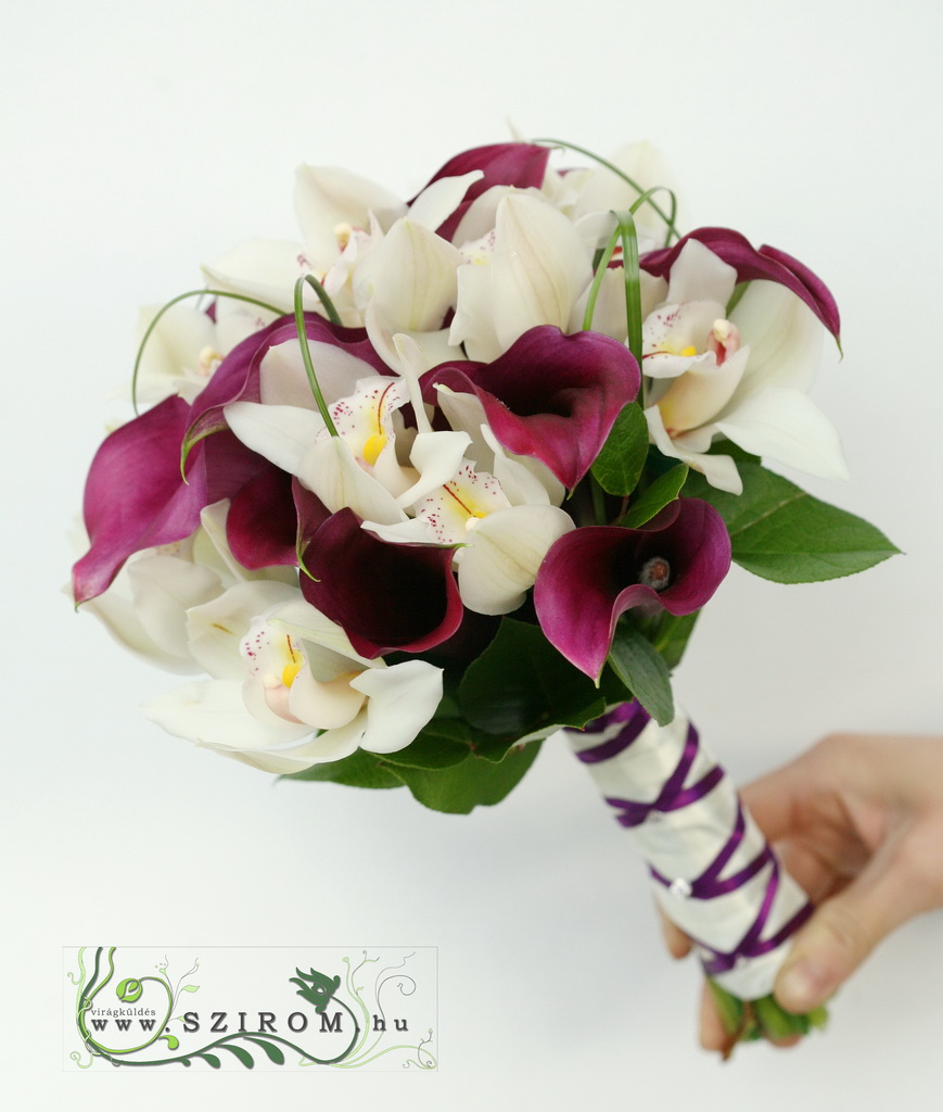 Virágküldés Budapest - menyasszonyi csokor ( cymbidium orchidea, kála)