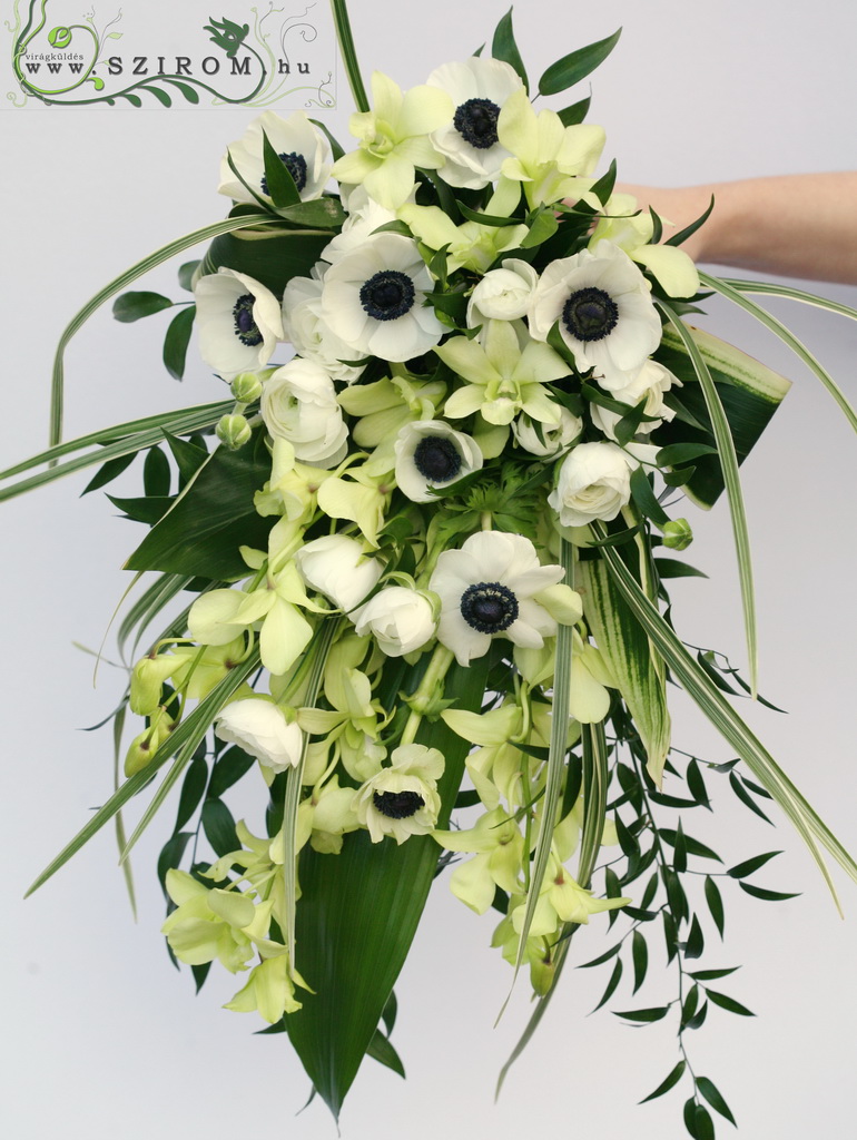 flower delivery Budapest - bridal bouquet (anemone, dendrobium, buttercup, white) winter spring