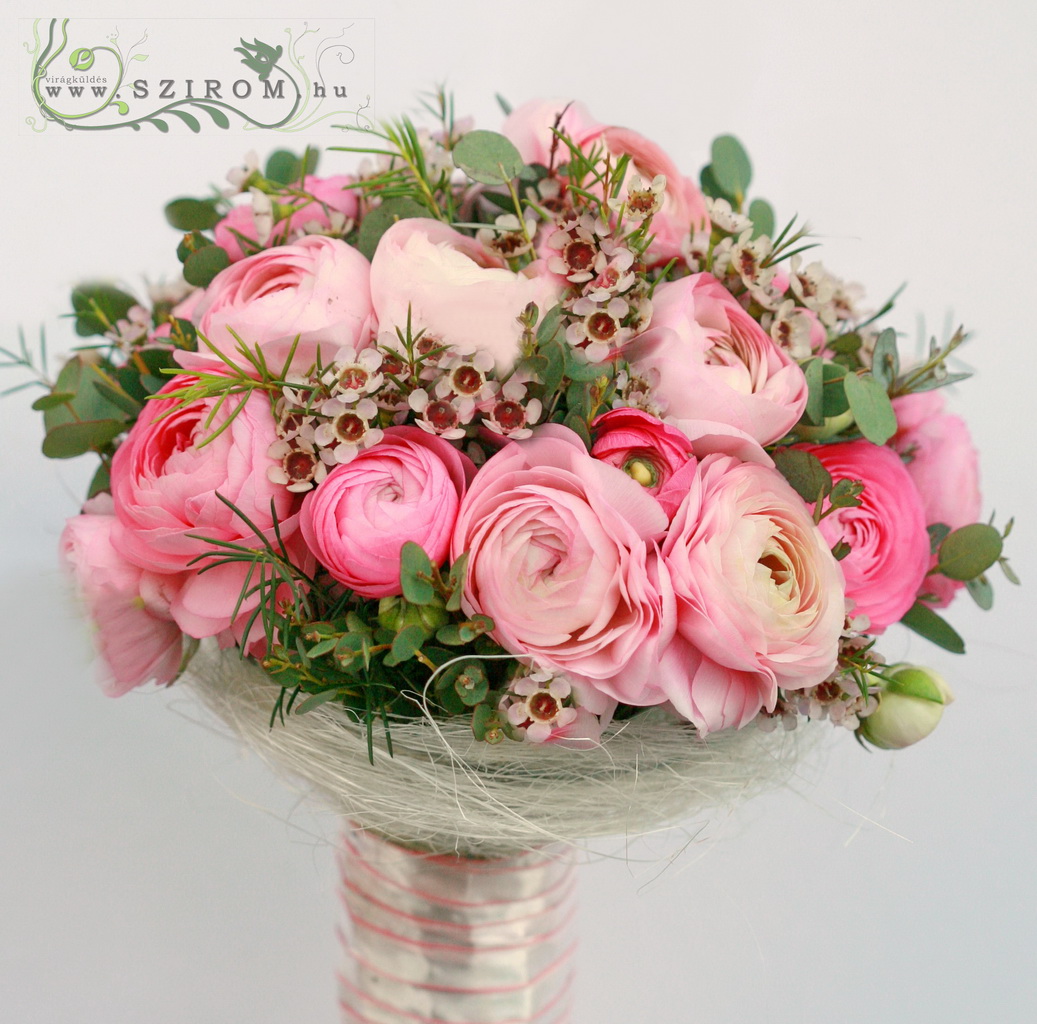 menyasszonyi csokor (boglárka, viaszvirág, rózsaszín)