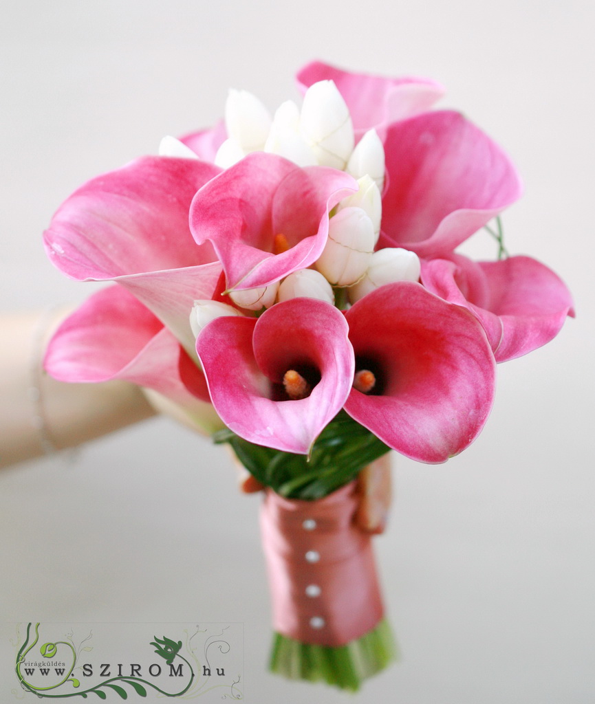 flower delivery Budapest - bridal bouquet (calla, tulip, white, pink)