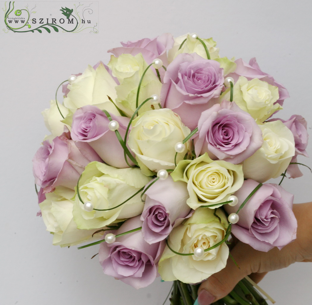 flower delivery Budapest - bridal bouquet (rose, white, purple)