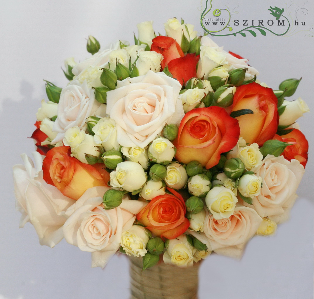 flower delivery Budapest - bridal bouquet (rose, spray rose, orange, peach)