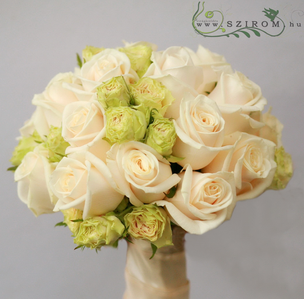 flower delivery Budapest - bridal bouquet (rose, spray rose, cream, green)