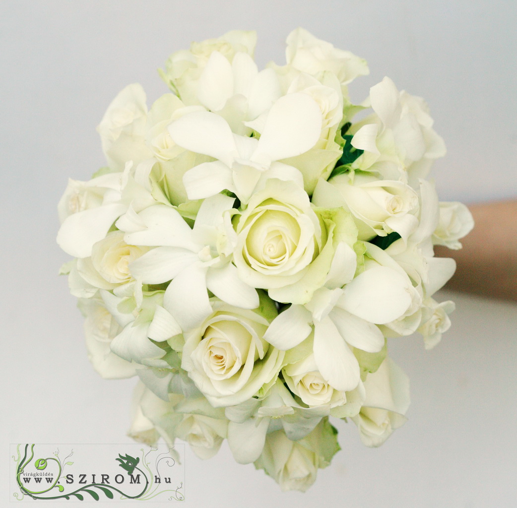 flower delivery Budapest - bridal bouquet (rose, dendrobium, white)