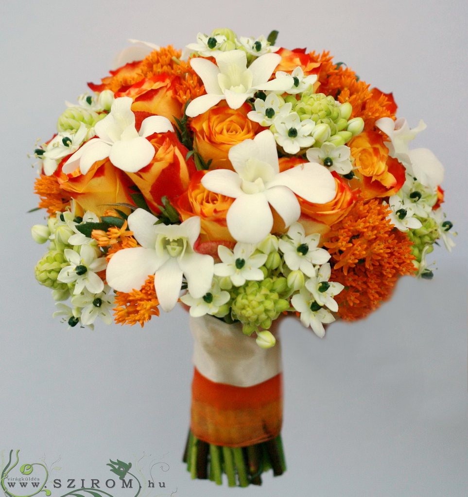 flower delivery Budapest - bridal bouquet (rose, ornithogalum, dendrobium)