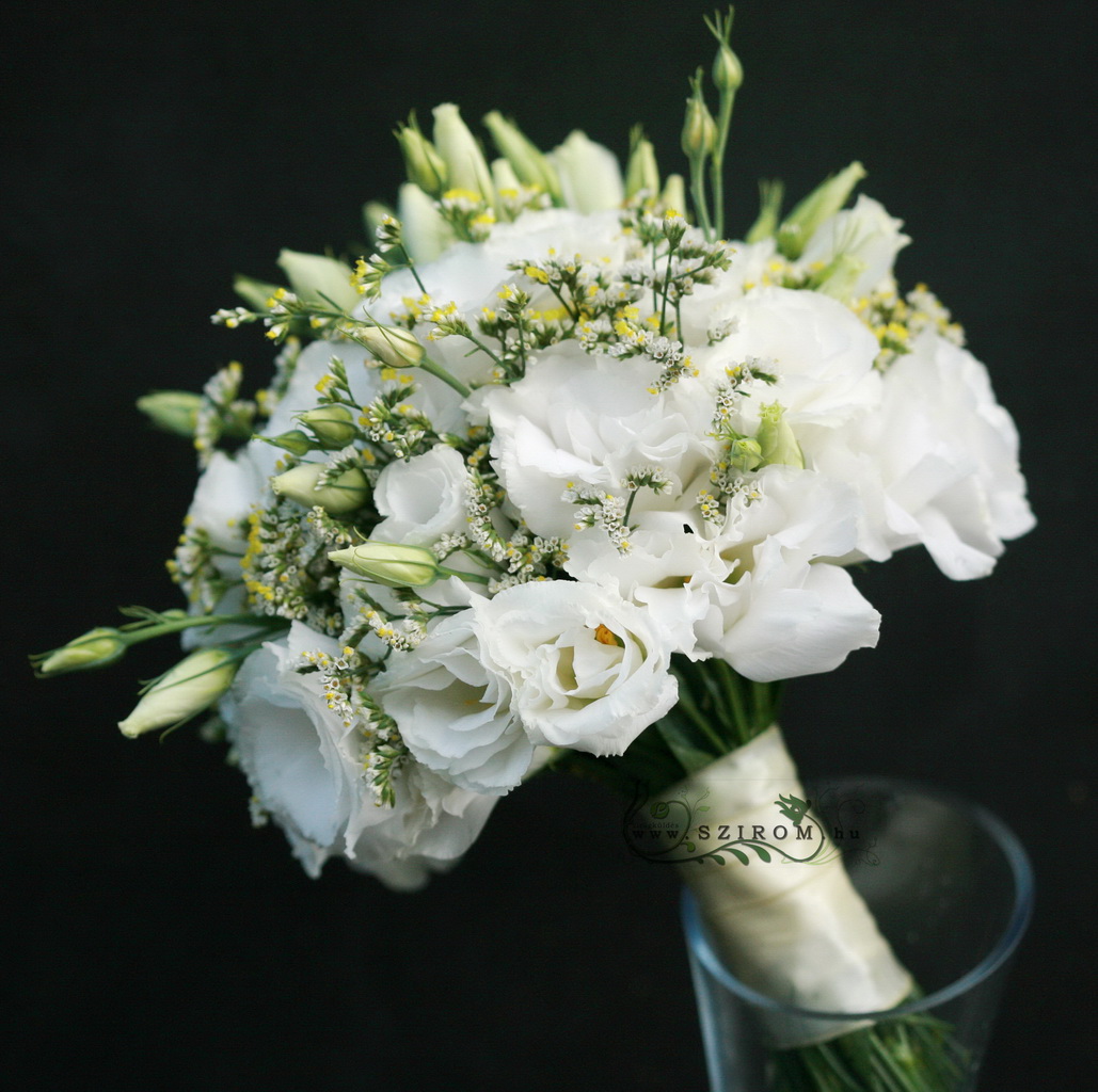 flower delivery Budapest - bridal bouquet (limonium, lisianthus,white)