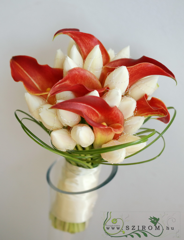 flower delivery Budapest - bridal bouquet (tulip, calla, white, orange) winter, spring