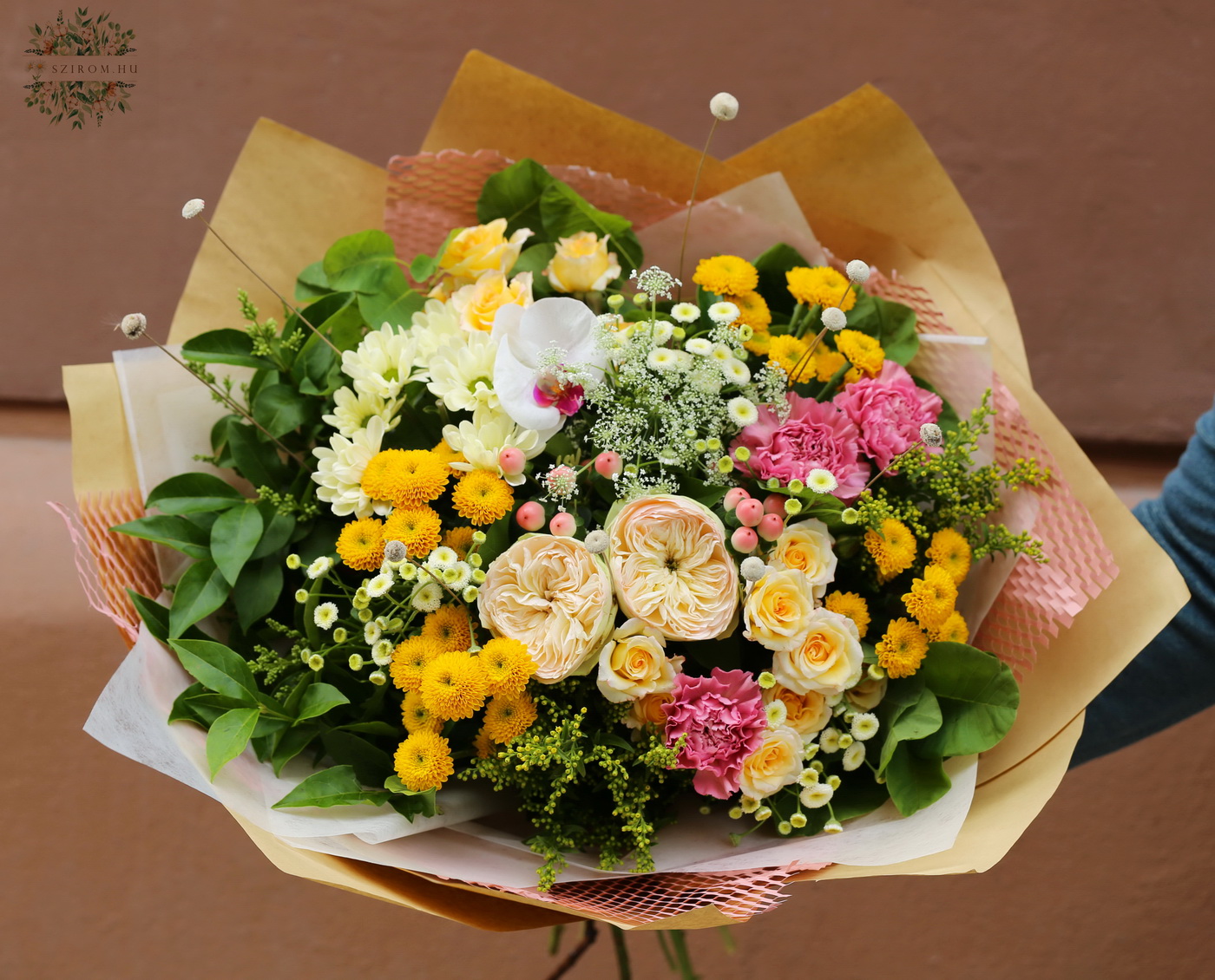 flower delivery Budapest - Big summer bouquet with pink - yellow colors (21 stems)