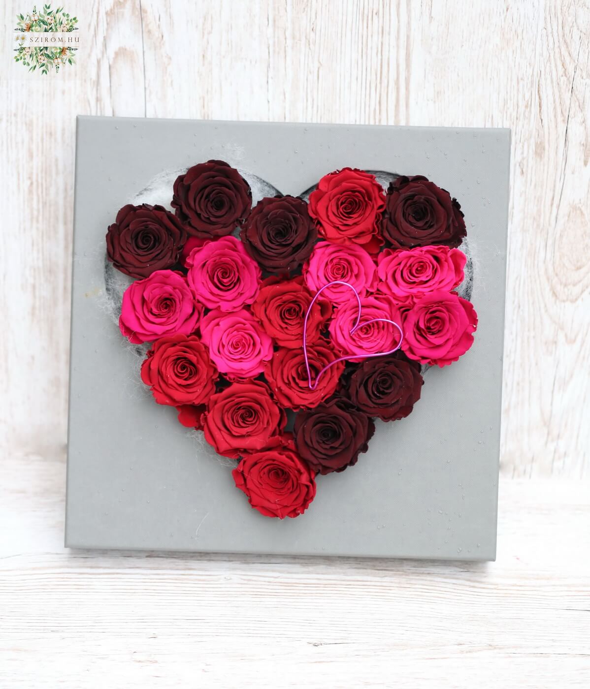 flower delivery Budapest - 19 stems of forever roses in heart box