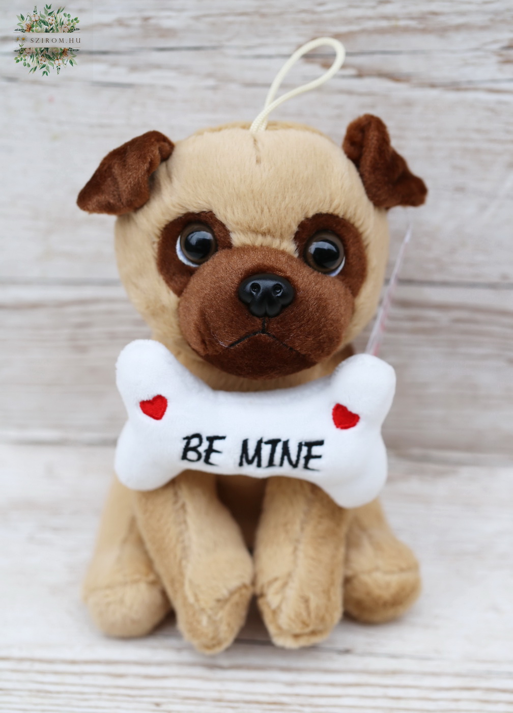 flower delivery Budapest - Plush pug with a bone (20cm)