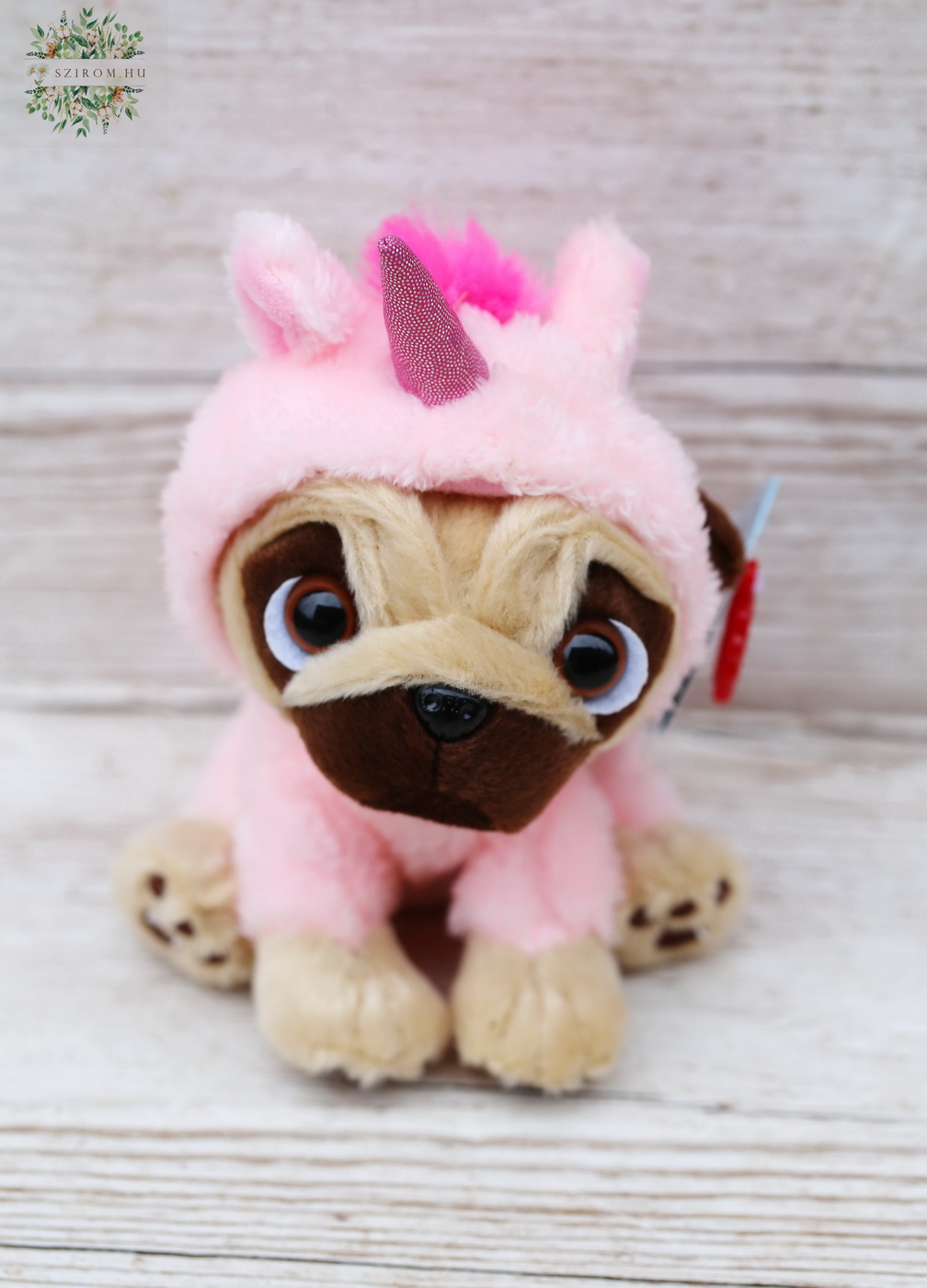 Virágküldés Budapest - Plüss mopsz unikornis jelmezben (14cm)