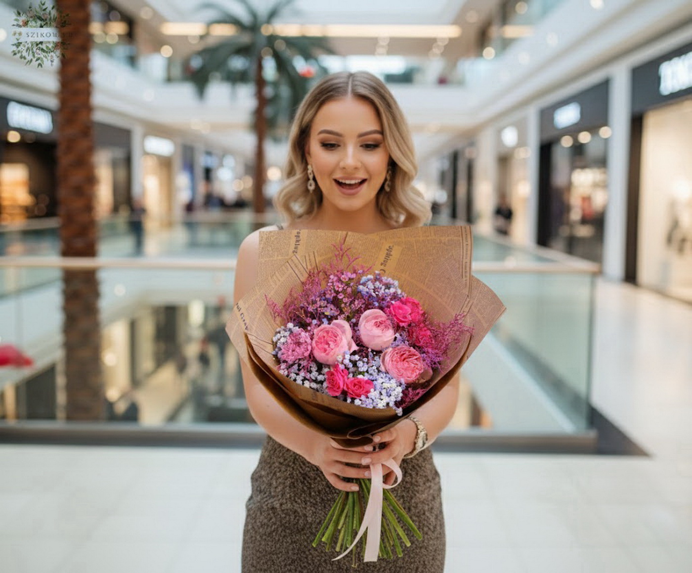 Blumenlieferung nach Budapest - Kleiner Strauß mit englischen Rosen, kleinen bunten Blumen
